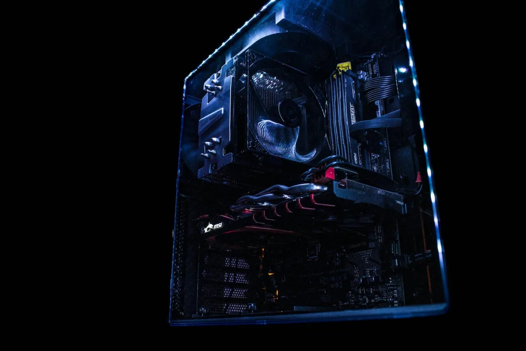 black and multicolored computer tower