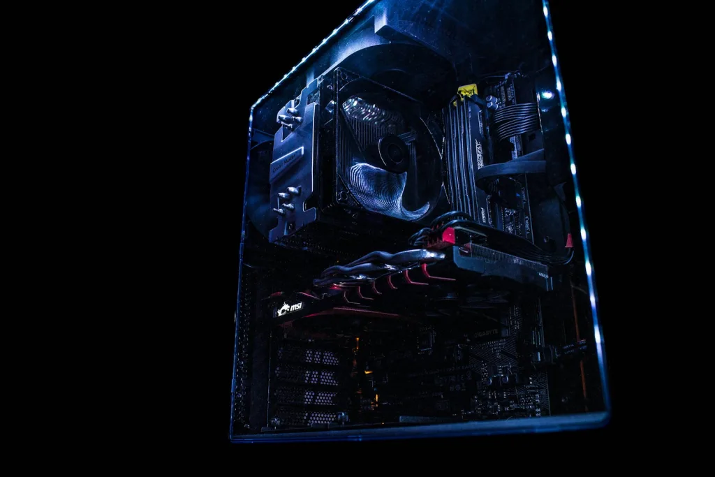 black and multicolored computer tower