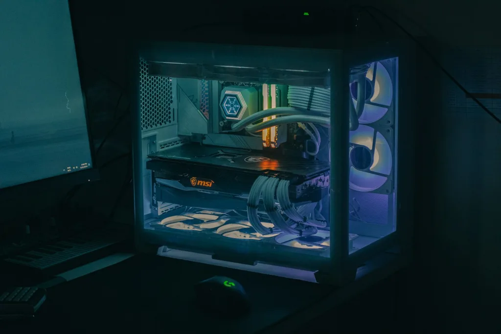 A desktop computer sitting on top of a desk